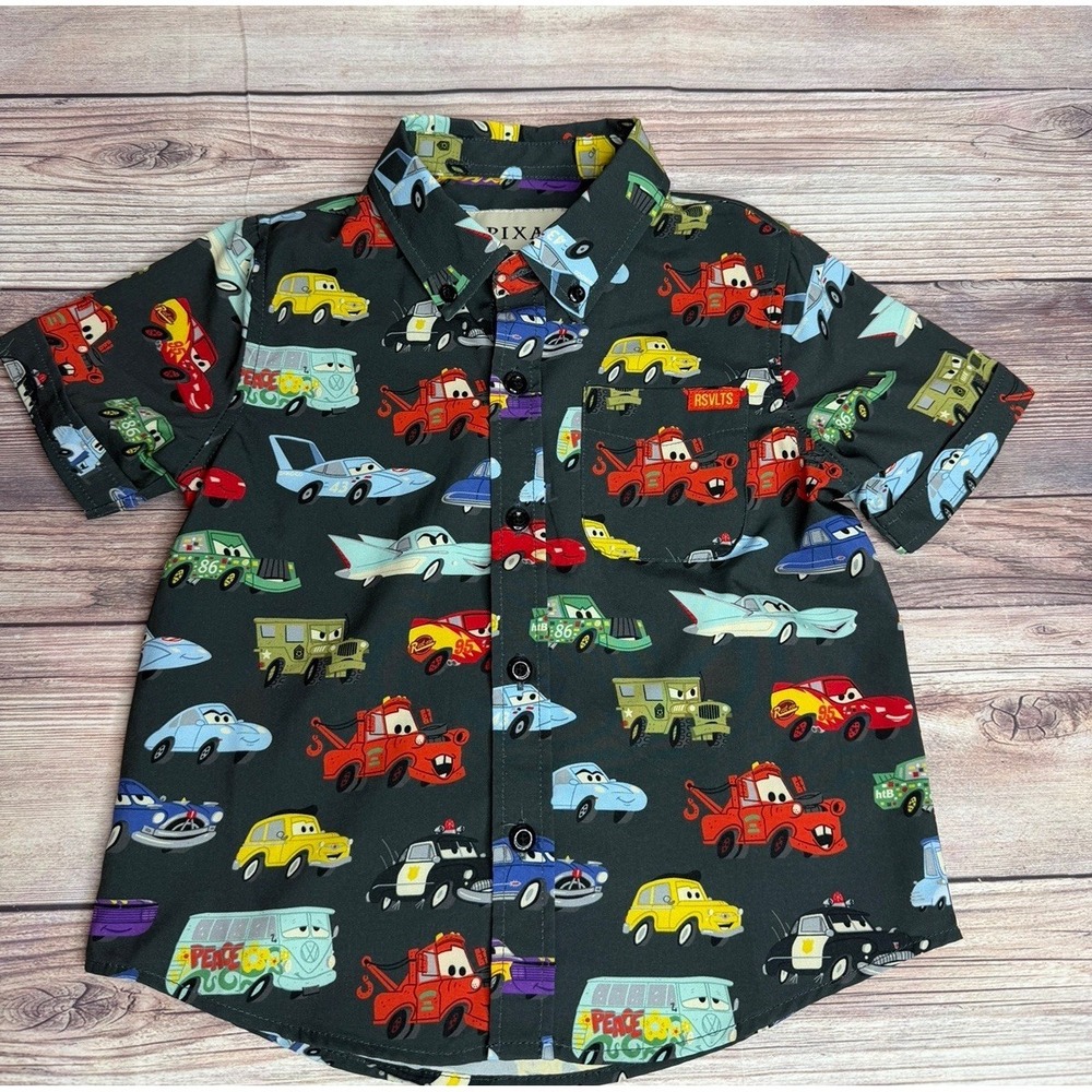 RSVLTS Disney Pixar Cars Cruisin Kunuflex Short Sleeve Button Down Shirt Kids 2Y